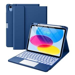 Navy Blue Case with Keyboard Folio Cover Compatible for iPad 11th 10th Gen